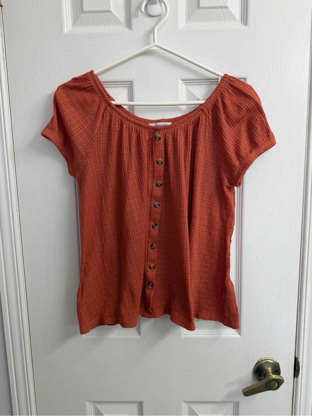 My Style Rust Orange Faux Button-Front Boho Top XL